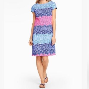 Talbots Seashell Blue and Pink Cap Sleeve Jersey Dress M